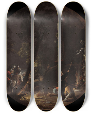 Triptych art skateboard deck of Salvator Rosa Scenes Of Witchcraft Night by Salvator Rosa (1615-1673)
