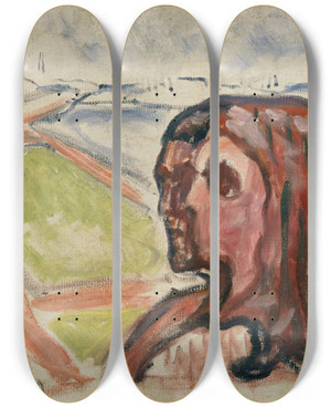 Triptych art skateboard deck of Edvard Munch Head By Head In Landscape by Edvard Munch (1863-1944)