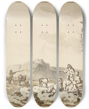 Triptych art skateboard deck of Ferdinand Kobell Shepherds At Rest by Ferdinand Kobell (1740-1799)
