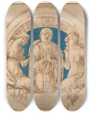 Triptych art skateboard deck of Francesco Di Giorgio Martini Design For A Wall Monument by Francesco Di Giorgio Martini (1439-1501)