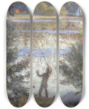Triptych art skateboard deck of Richard Bergh Park Landscape Tyres by Richard Bergh (1858-1919)