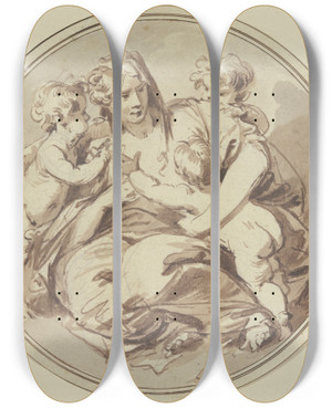 Triptych art skateboard deck of Jacob De Wit Caritas by Jacob de Wit (1695-1754)