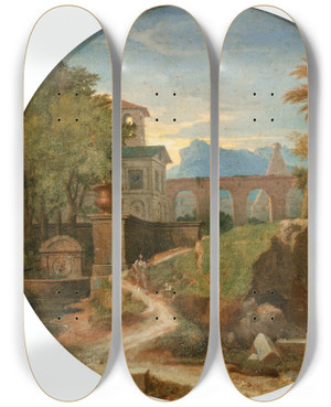 Triptych art skateboard deck of Francisque Millet Classical Landscape by Francisque Millet (1642-1679)