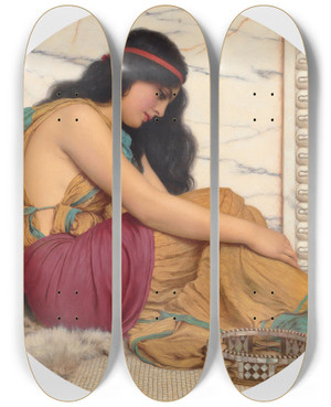 Triptych art skateboard deck of John William Godward The Tired Danseuse by John William Godward (1861-1922)