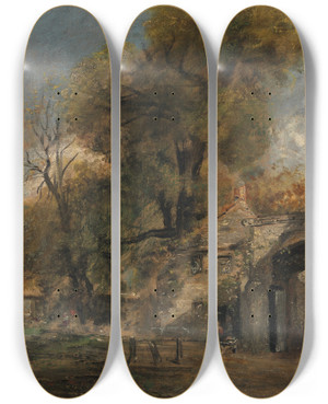 Triptych art skateboard deck of John Constable Harnham Gate Salisbury by John Constable (1776-1837)