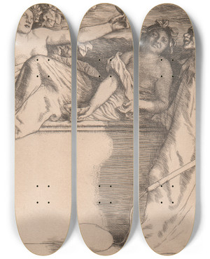 Triptych art skateboard deck of William Strang The Feast Of Bacchus by William Strang (1859-1921)