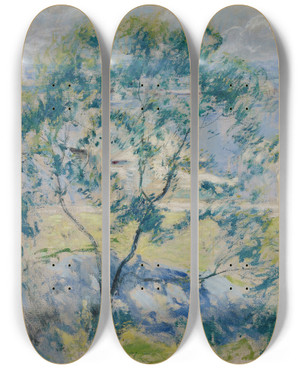 Triptych art skateboard deck of John Henry Twachtman The Wild Cherry Tree by John Henry Twachtman (1853-1902)