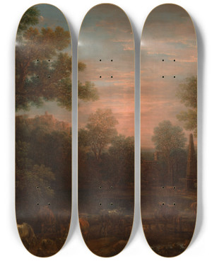 Triptych art skateboard deck of John Wootton Classical Landscape Evening by John Wootton (1686-1765)