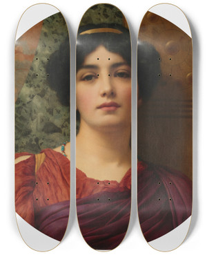 Triptych art skateboard deck of John William Godward Contemplation_2 by John William Godward (1861-1922)
