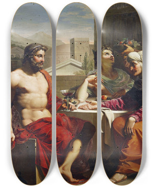 Triptych art skateboard deck of Andrea Appiani Jupiter Und Merkur Bei Philemon Und Baucis by Andrea Appiani (1754-1817)