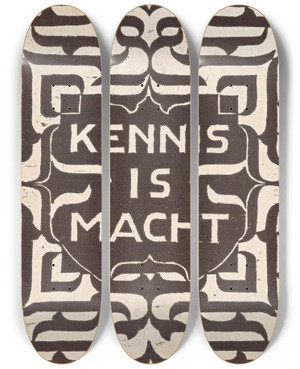 Triptych art skateboard deck of Carel Adolph Lion Cachet Kennis Is Macht by Carel Adolph Lion Cachet (1864-1945)