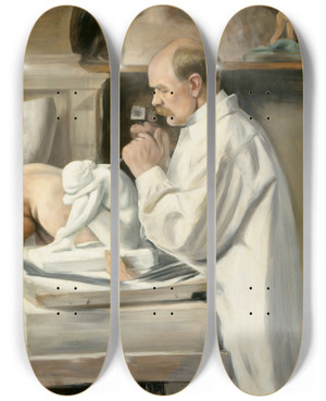 Triptych art skateboard deck of Hugo Simberg Portrait Of Viktor Malmberg by Hugo Simberg (1873-1917)