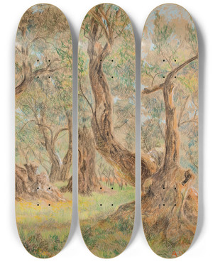 Triptych art skateboard deck of Anna De Weert Oude Olijfbomen_1 by Anna De Weert (1867-1950)