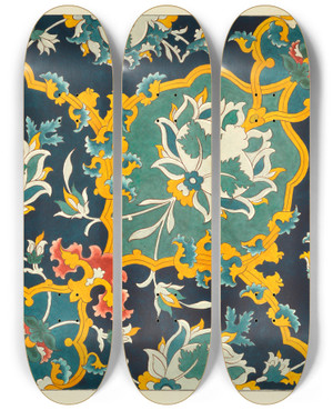 Triptych art skateboard deck of Elizabeth A Nedwill Persian Ornament by Elizabeth A Nedwill (19-)