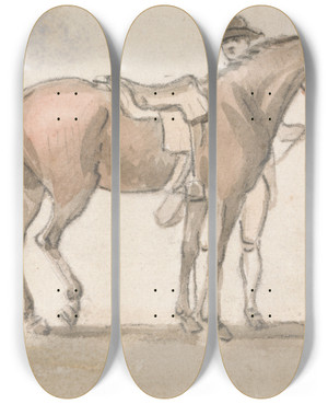 Triptych art skateboard deck of Paul Sandby A Man And A Saddled Horse by Paul Sandby (1731-1809)