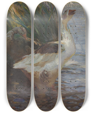 Triptych art skateboard deck of Henry Keller Disturbed by Henry Keller (1869-1949)