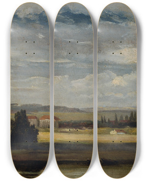 Triptych art skateboard deck of Johan Christian Dahl Landschaftsblick Mit Hohem Wolkenhimmel by Johan Christian Dahl (1788-1857)