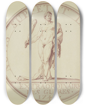 Triptych art skateboard deck of Edm Bouchardon Herkules Mit Fell Und Keule by Edme Bouchardon (1698-1762)