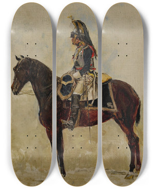 Triptych art skateboard deck of Ernest Meissonier Un Cuirassier by Ernest Meissonier (1815-1891)