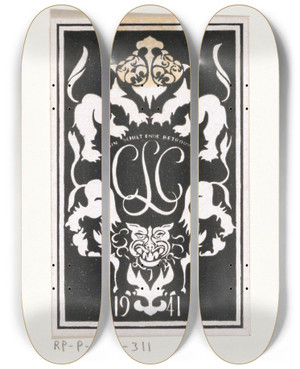 Triptych art skateboard deck of Carel Adolph Lion Cachet Ex Libris Van Carel Lion Cachet_3 by Carel Adolph Lion Cachet (1864-1945)