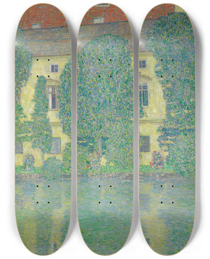 Triptych art skateboard deck of Gustav Klimt Schloss Kammer Am Attersee Iii by Gustav Klimt (1862-1918)