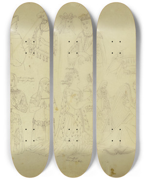 Triptych art skateboard deck of Philipp Winterwerb Medieval Figures_4 by Philipp Winterwerb (1837-1873)