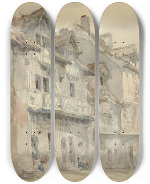 Triptych art skateboard deck of David Roberts Huizen In Dieppe by David Roberts (1796-1864)