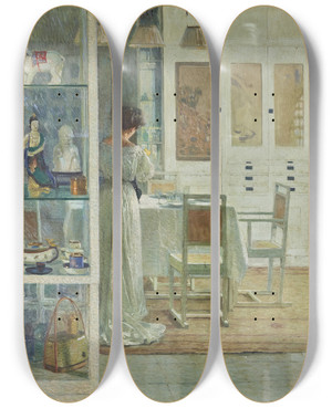 Triptych art skateboard deck of Carl Moll Weies Interieur White Interior by Carl Moll (1861-1945)