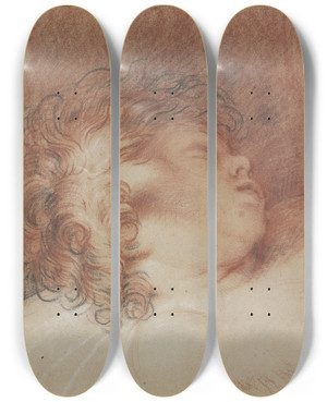 Triptych art skateboard deck of Nicolas Guibal Kopf Eines Schlafenden Kindes Nach Rechts by Nicolas Guibal (1725-1784)