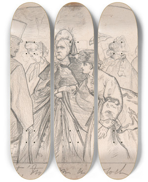 Triptych art skateboard deck of Adelaide Claxton We Met by Adelaide Claxton (1841-1927)