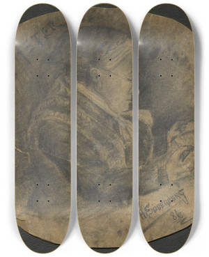 Triptych art skateboard deck of Hjalmar Sderberg Aunt by Hjalmar Soderberg (1869-1941)