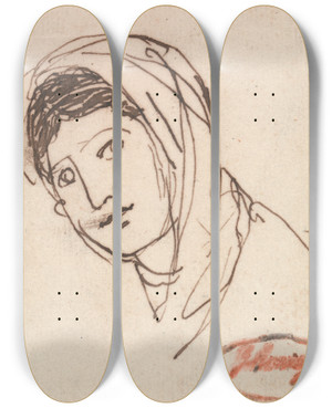 Triptych art skateboard deck of George Romney A Female Head by George Romney (1734-1802)