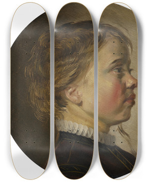 Triptych art skateboard deck of Judith Leyster Young Boy In Profile by Judith Leyster (1609-1660)