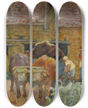 Triptych art skateboard deck of Pierre Bonnard Les Deux Boeufs Et La Ferme by Pierre Bonnard (1867-1947)