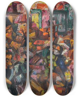 Triptych art skateboard deck of Stanisaw Osostowicz Promenade by Stanislaw Osostowicz (1906-1939)
