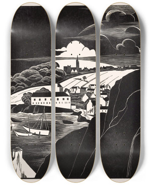 Triptych art skateboard deck of Bernard Essers Haven Bij Eb by Bernard Essers (1893-1945)