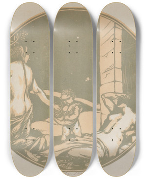 Triptych art skateboard deck of Charles Haslewood Shannon Hot August by Charles Haslewood Shannon (1863-1937)