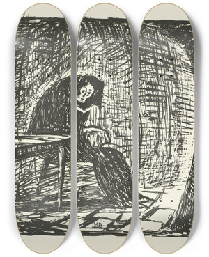 Triptych art skateboard deck of Henri Braakensiek Arme Oude Vrouw by Henri Braakensiek (1891-1941)