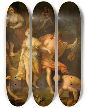 Triptych art skateboard deck of Jean Raoux Orpheus And Eurydice by Jean Raoux (1677-1734)