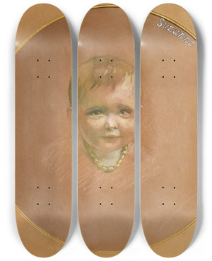 Triptych art skateboard deck of Jane Atch Suzanne by Jane Atche (1872-1937)