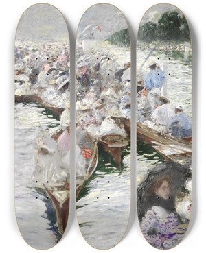 Triptych art skateboard deck of Friedrich Stahl Henley Regatta_2 by Friedrich Stahl Henley (1863-1940)