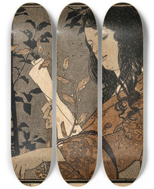 Triptych art skateboard deck of Koloman Moser Lesendes Mdchen by Koloman Moser (1868-1918)