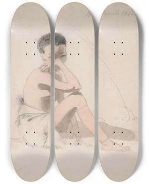 Triptych art skateboard deck of Samuel Daniell Korah Girl Seated by Samuel Daniell (1775-1811)