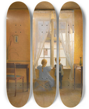 Triptych art skateboard deck of Peter Ilsted At The Window by Peter Ilsted (1861-1933)