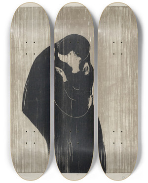 Triptych art skateboard deck of Edvard Munch The Kiss Iv by Edvard Munch (1863-1944)