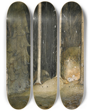 Triptych art skateboard deck of John Bauer Brother Martin by John Bauer (1882-1918)