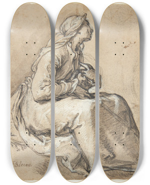 Triptych art skateboard deck of Abraham Bloemaert A Seated Woman Facing Right by Abraham Bloemaert (1564-1651)