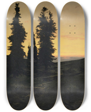 Triptych art skateboard deck of Arnold Bcklin Fir Trees by Arnold Bocklin (1827-1901)
