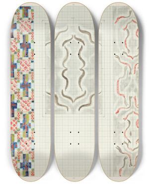Triptych art skateboard deck of Carel Adolph Lion Cachet Drie Decoratieve Ontwerpen by Carel Adolph Lion Cachet (1864-1945)