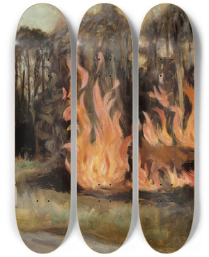 Triptych art skateboard deck of Hugo Simberg Bonfires by Hugo Simberg (1873-1917)